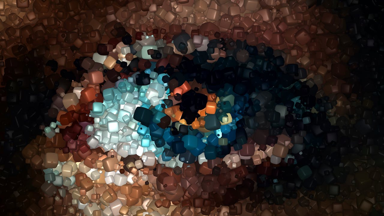 Vibrant abstract mosaic pattern resembling an eye, capturing diverse colors and textures.